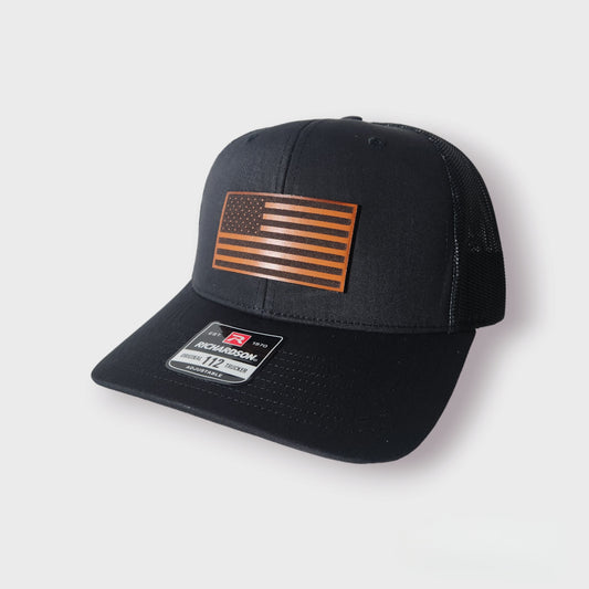 American Flag Leather Patch Trucker Hat